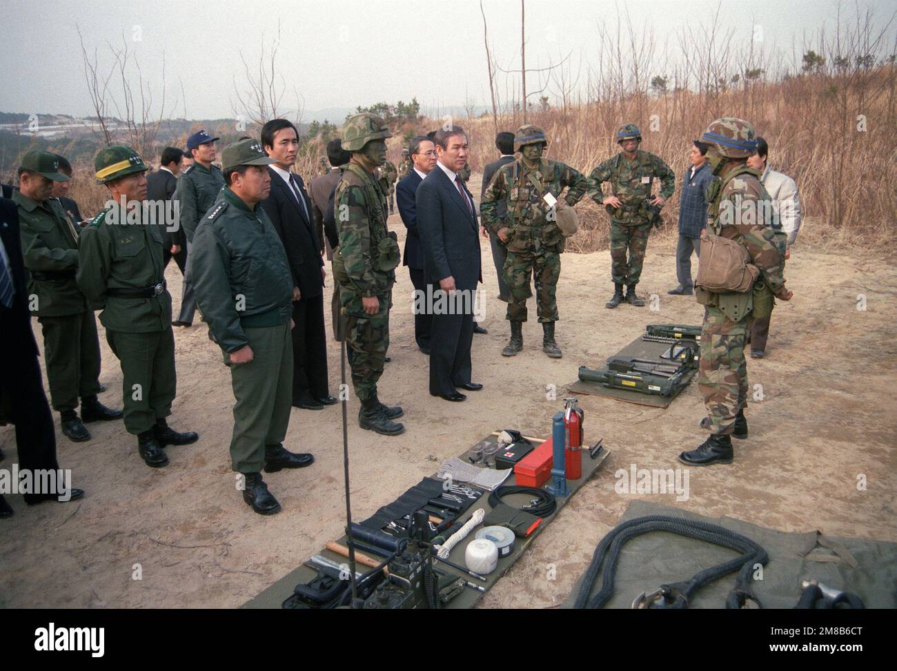 South Korean President Roh Tae Woo, center, views a static display of ...