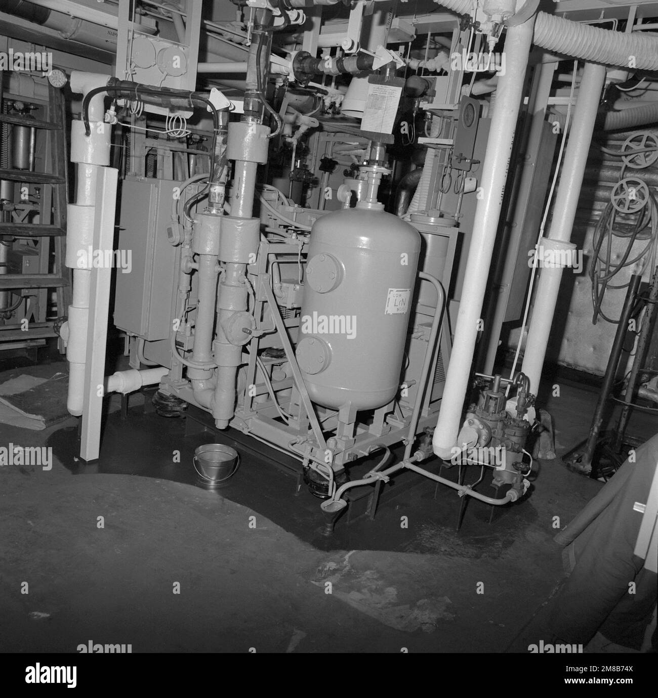 A view of the main engine room No. 2 aboard the guided missile cruiser NORMANDY (CG-60) at 90 percent of construction. Base: Bath State: Maine (ME) Country: United States Of America (USA) Stock Photo