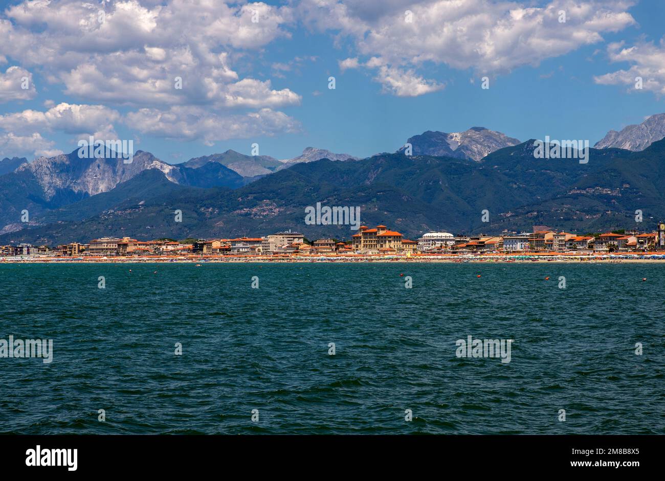 The cloudy blue sky over Marina di Massa in Versilia Stock Photo