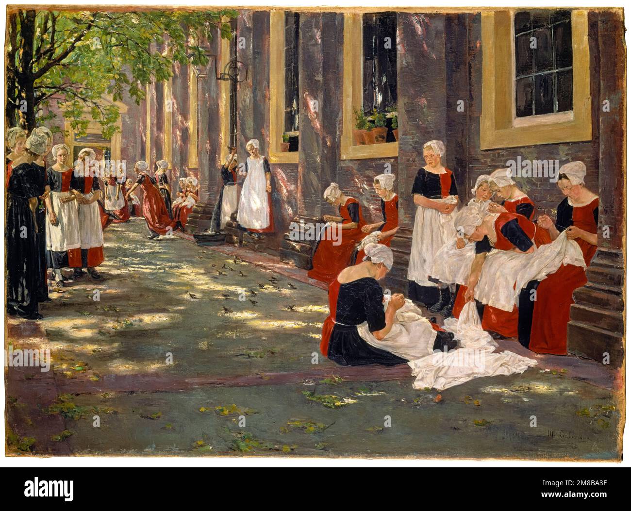Max Liebermann, The Courtyard of the Orphanage in Amsterdam, Free Period in the Amsterdam Orphanage, painting in oil on canvas, 1881-1882 Stock Photo