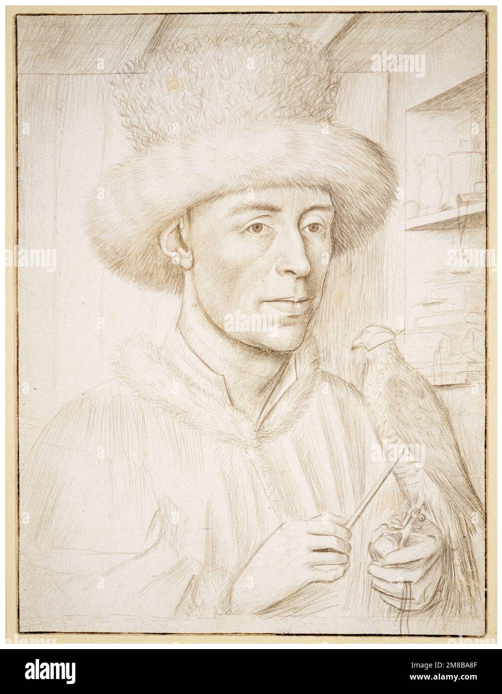 Petrus Christus, The Falconer, silverpoint drawing, 1445-1450 Stock Photo