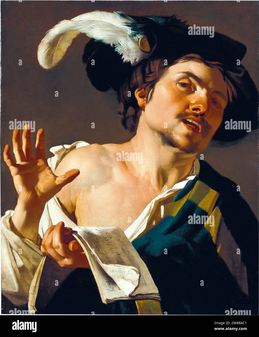 Dirck van Baburen painting, Young Man Singing, oil on canvas, 1622 Stock Photo