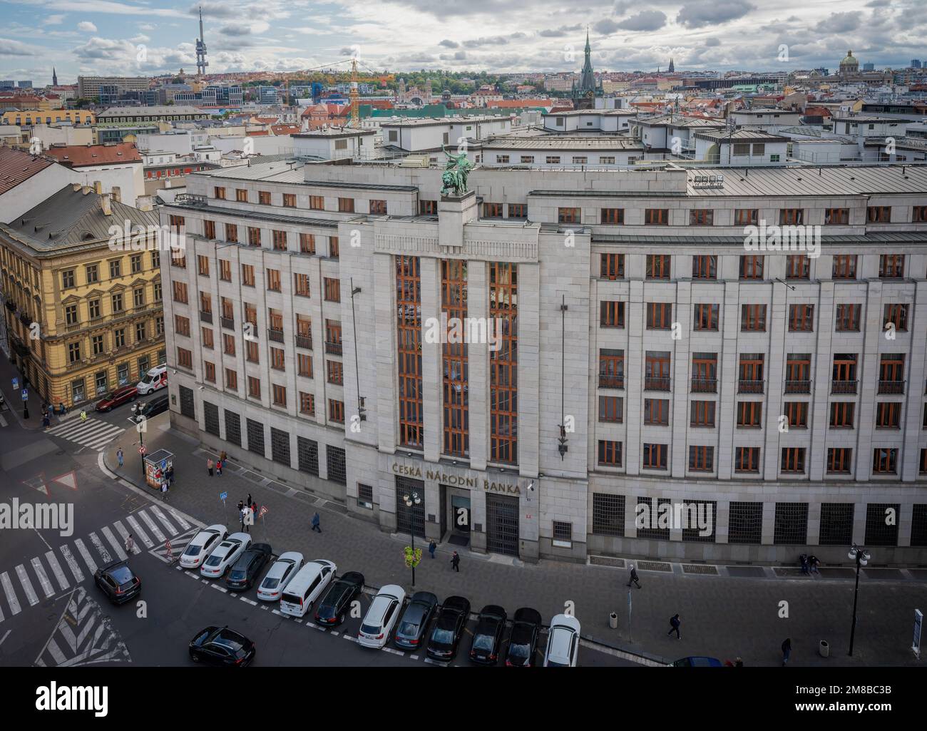 Czech National Bank headquarters at Republic Square (Namesti Republiky) - Prague, Czech Republic Stock Photo