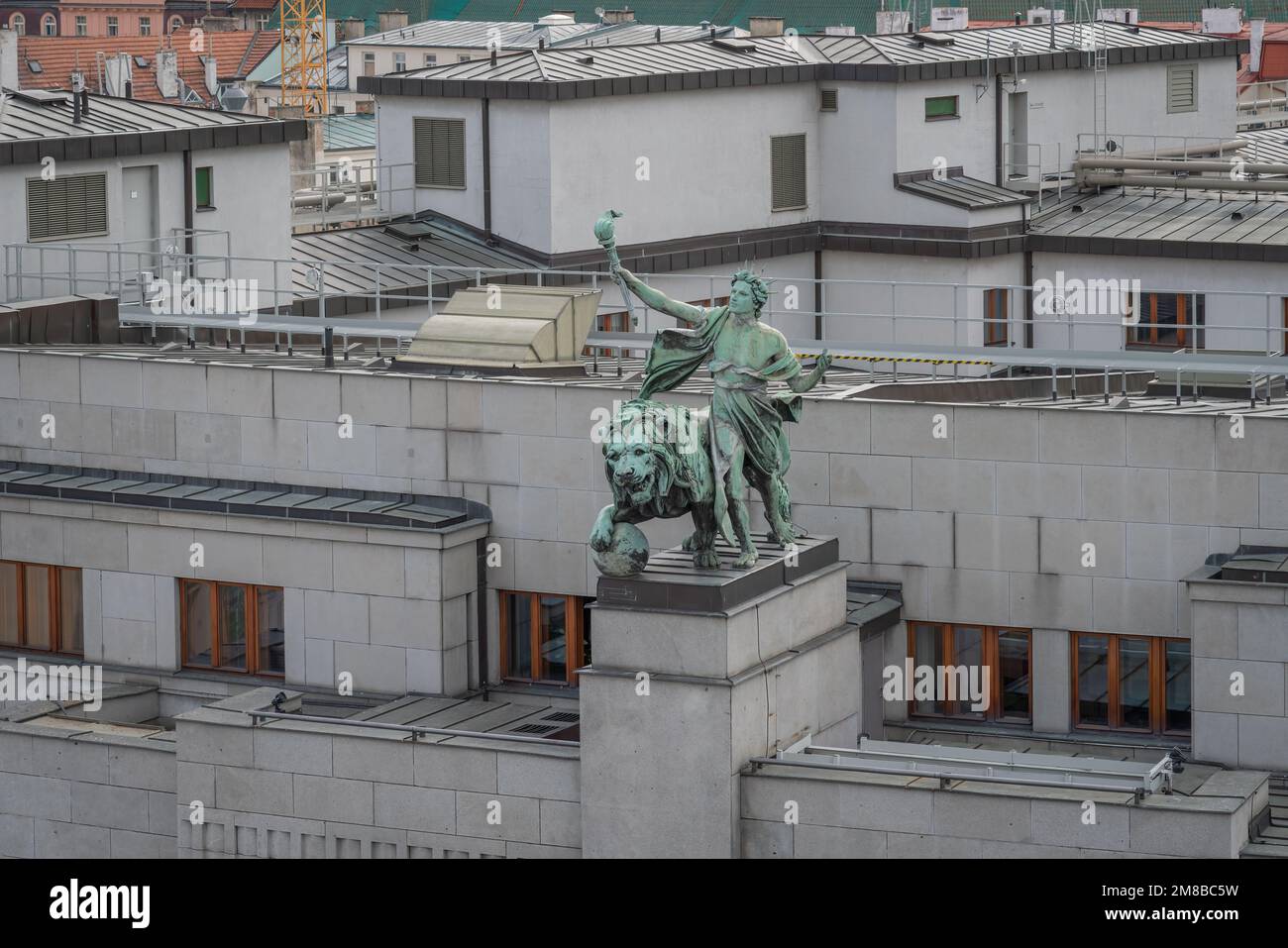 Czech National Bank headquarters Sculpture at Republic Square (Namesti Republiky) - Prague, Czech Republic Stock Photo