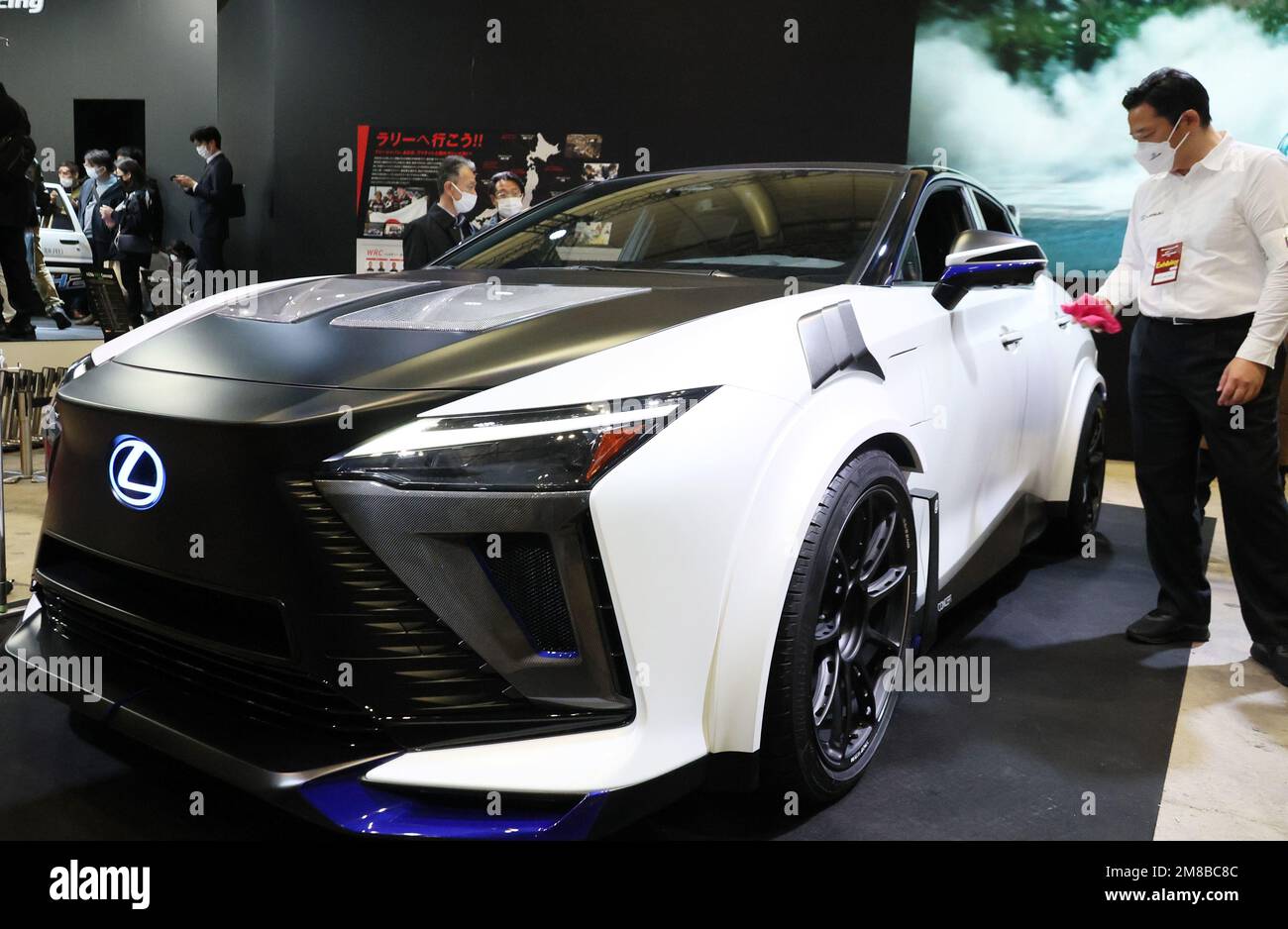 Chiba, Japan. 13th Jan, 2023. Japan's automobile giant Toyota Motor displays concept vehicle 'Lexus RZ Sport Concept' which has high performance electric motors in the front and rear at an annual custom car show 'Tokyo Auto Salon' in Chiba, suburban Tokyo on Friday, January 13, 2023. Credit: Yoshio Tsunoda/AFLO/Alamy Live News Stock Photo