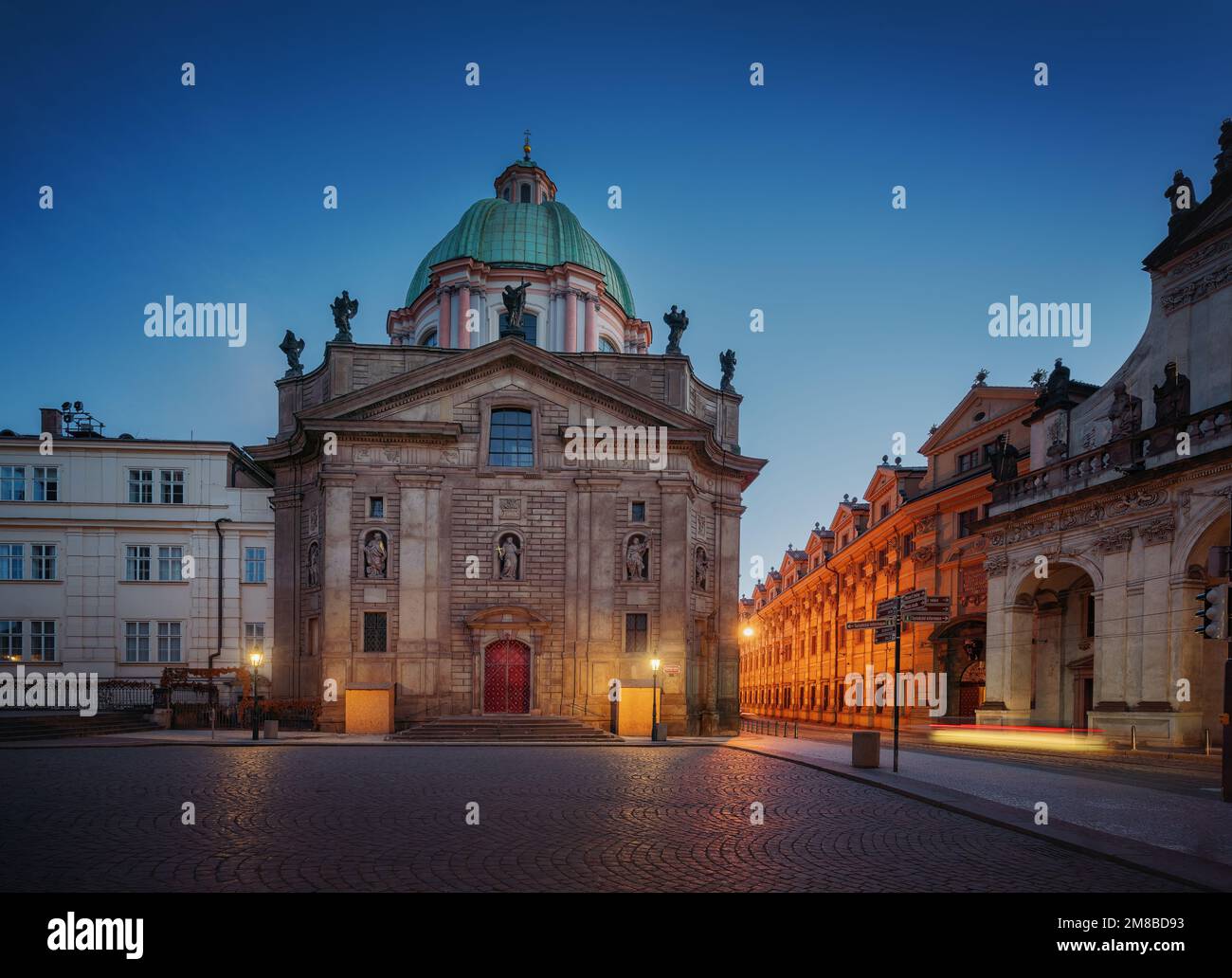 St. Francis of Assisi Church (Church of St Francis Seraph) at Krizovnicke Square at night - Prague, Czech Republic Stock Photo
