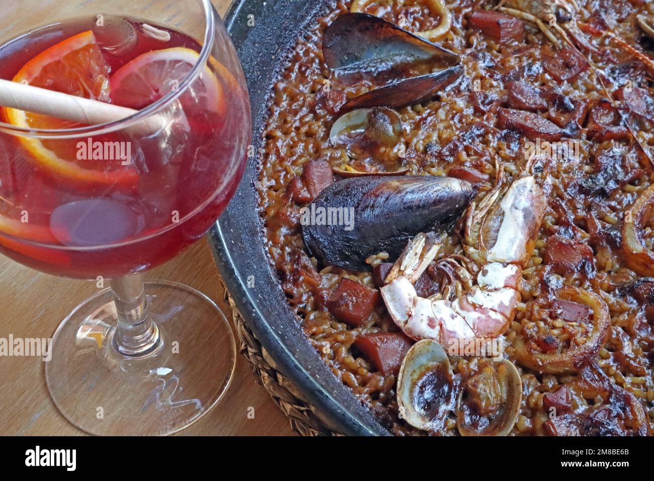 Seafood paella and Sangria Stock Photo Alamy