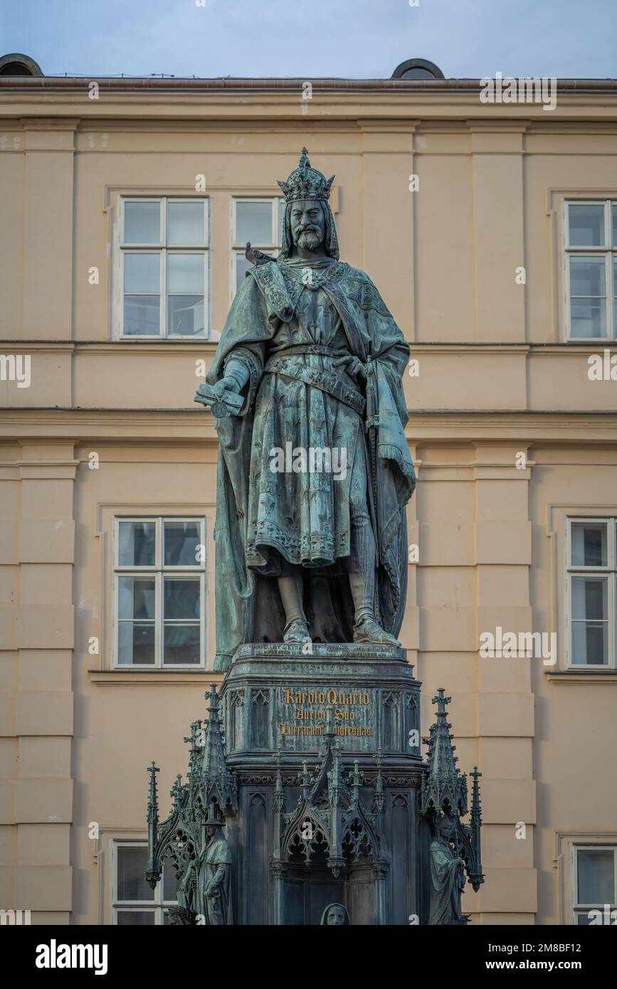 Charles IV Statue at Krizovnicke Square - Prague, Czech Republic Stock Photo