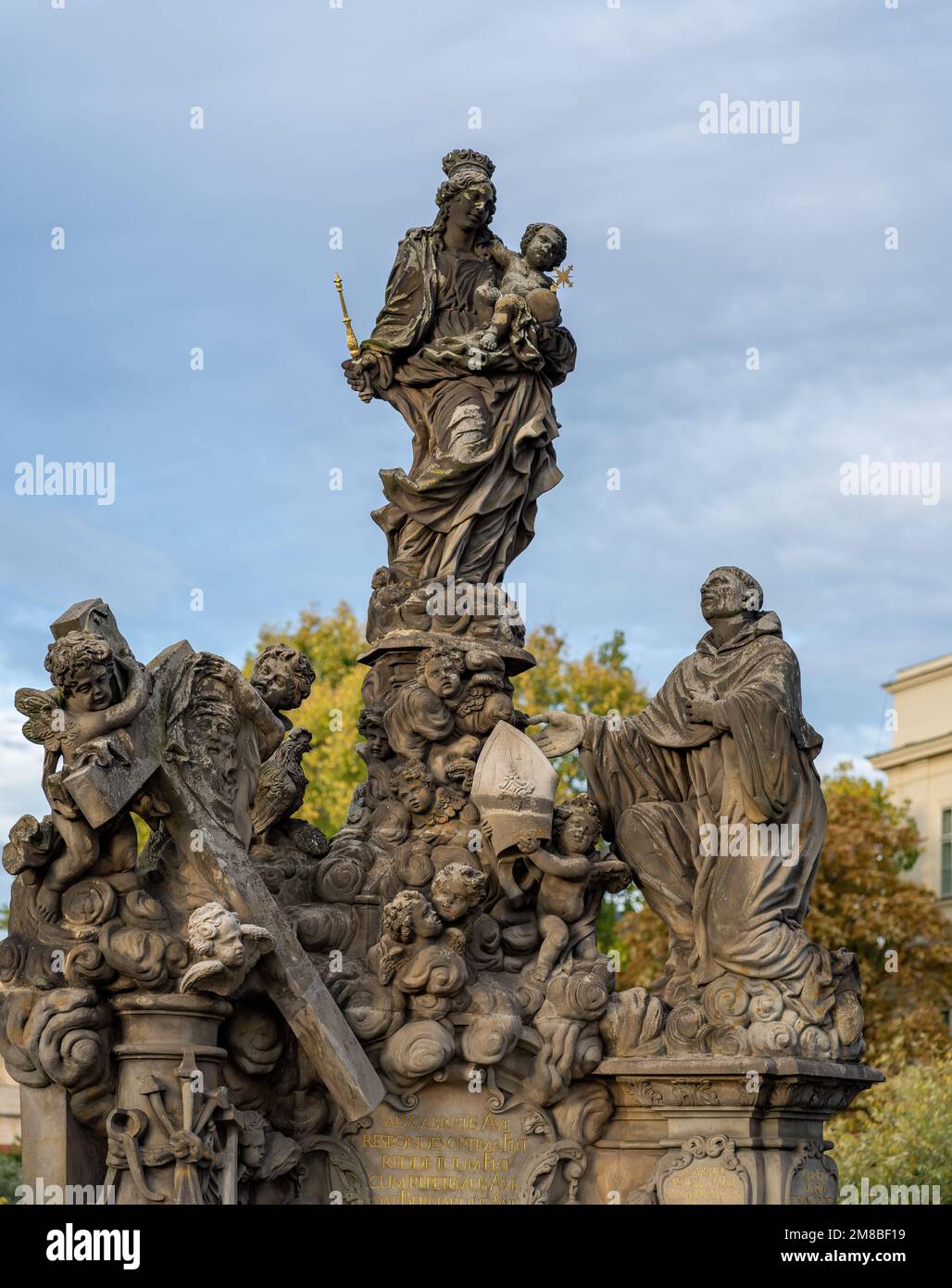 Statues of Madonna and Saint Bernard at Charles Bridge - Prague, Czech Republic Stock Photo