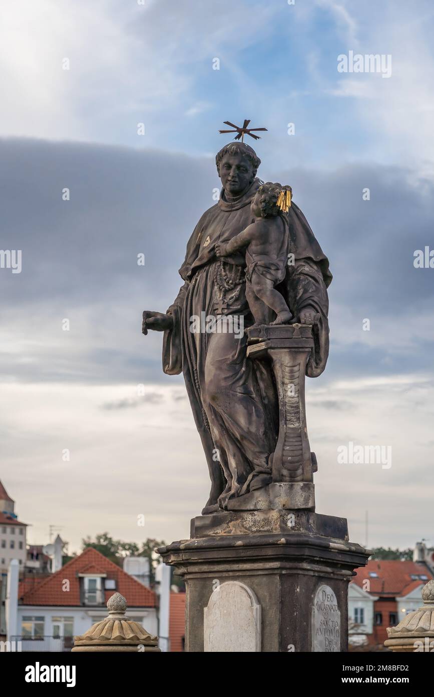Statue of St. Anthony of Padua at Charles Bridge - Prague, Czech Republic Stock Photo
