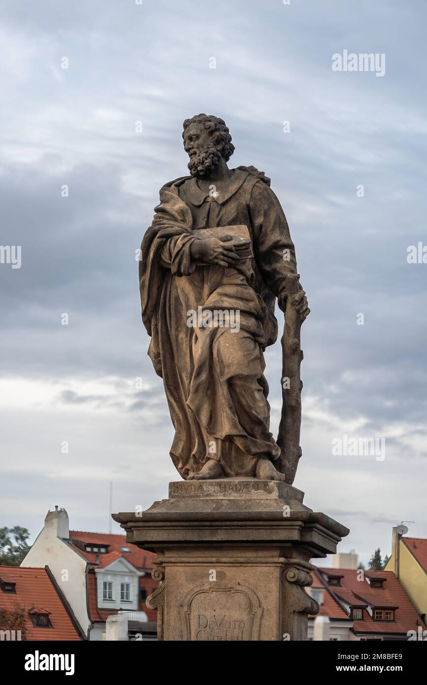 Statue of St. Jude Thaddeus at Charles Bridge - Prague, Czech Republic Stock Photo