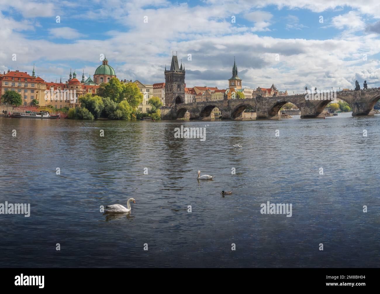 Prague beautiful view with Charles Bridge and River - Prague, Czech Republic Stock Photo