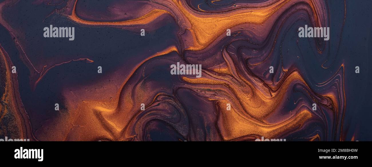 Abstract fluid art background navy blue and orange colors. Liquid ...