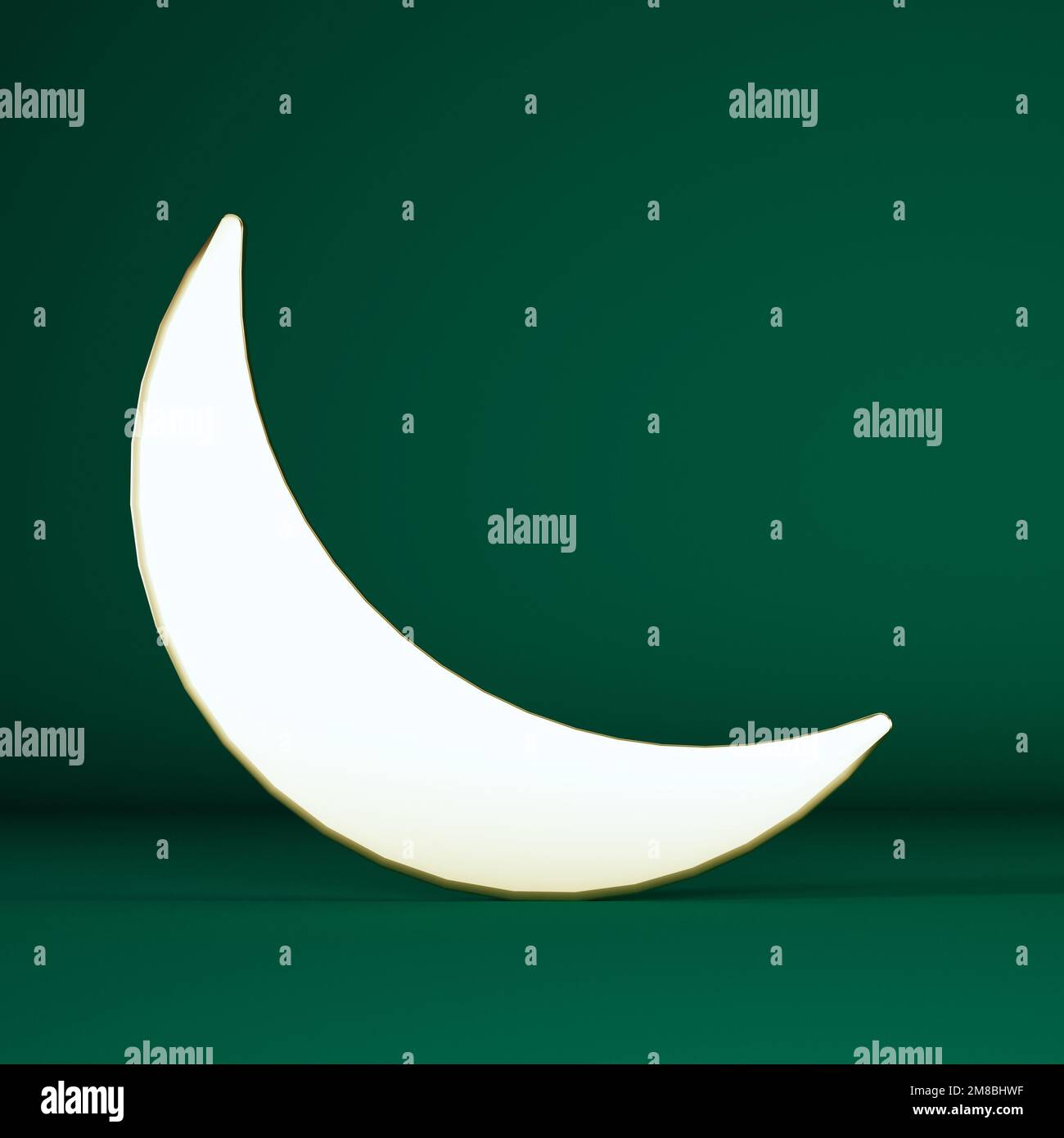 Ramadan green background with crescent moon and copy space, 3d rendering. Stock Photo