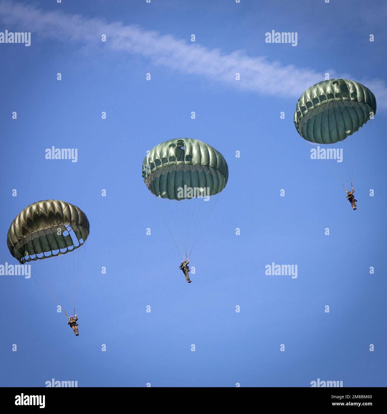 Dropping of paratroopers from a Dakota plane during the commemoration of Operation Market Garden in Renkum Holland. 2019 vvbvanbree photography Stock Photo