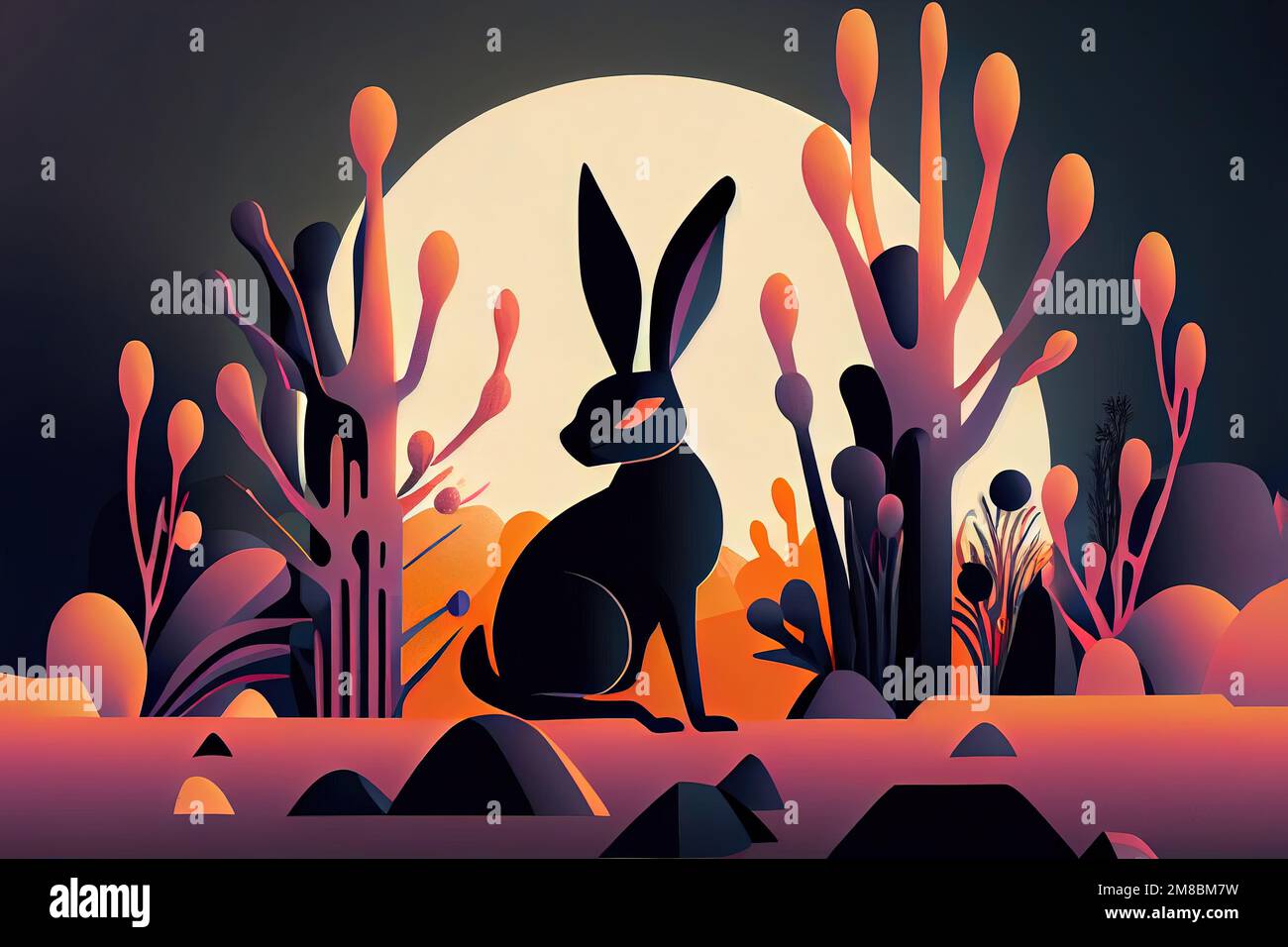 bunny in fantasy landscape - lunar new year of the rabbit - generative AI Stock Photo