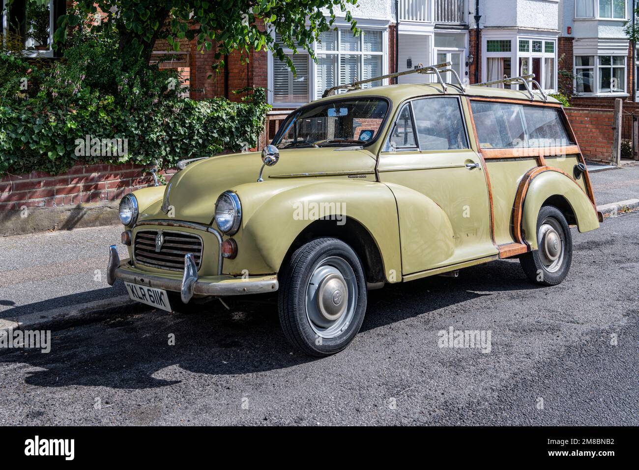 Morris Minor estate car parked in the road Stock Photo