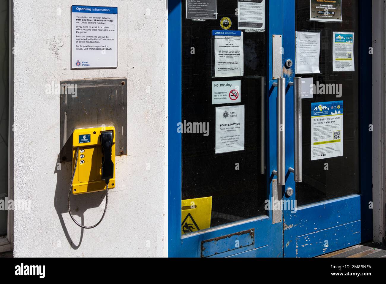 Kent police phone on wall outside police station, Ramsgate Stock Photo