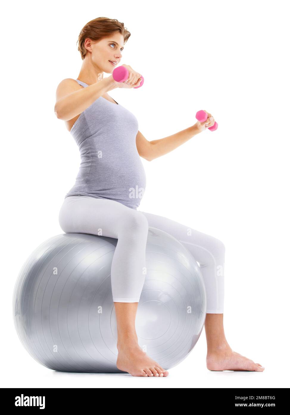 Fitness, weightlifting and pregnant woman on gym ball for maternity