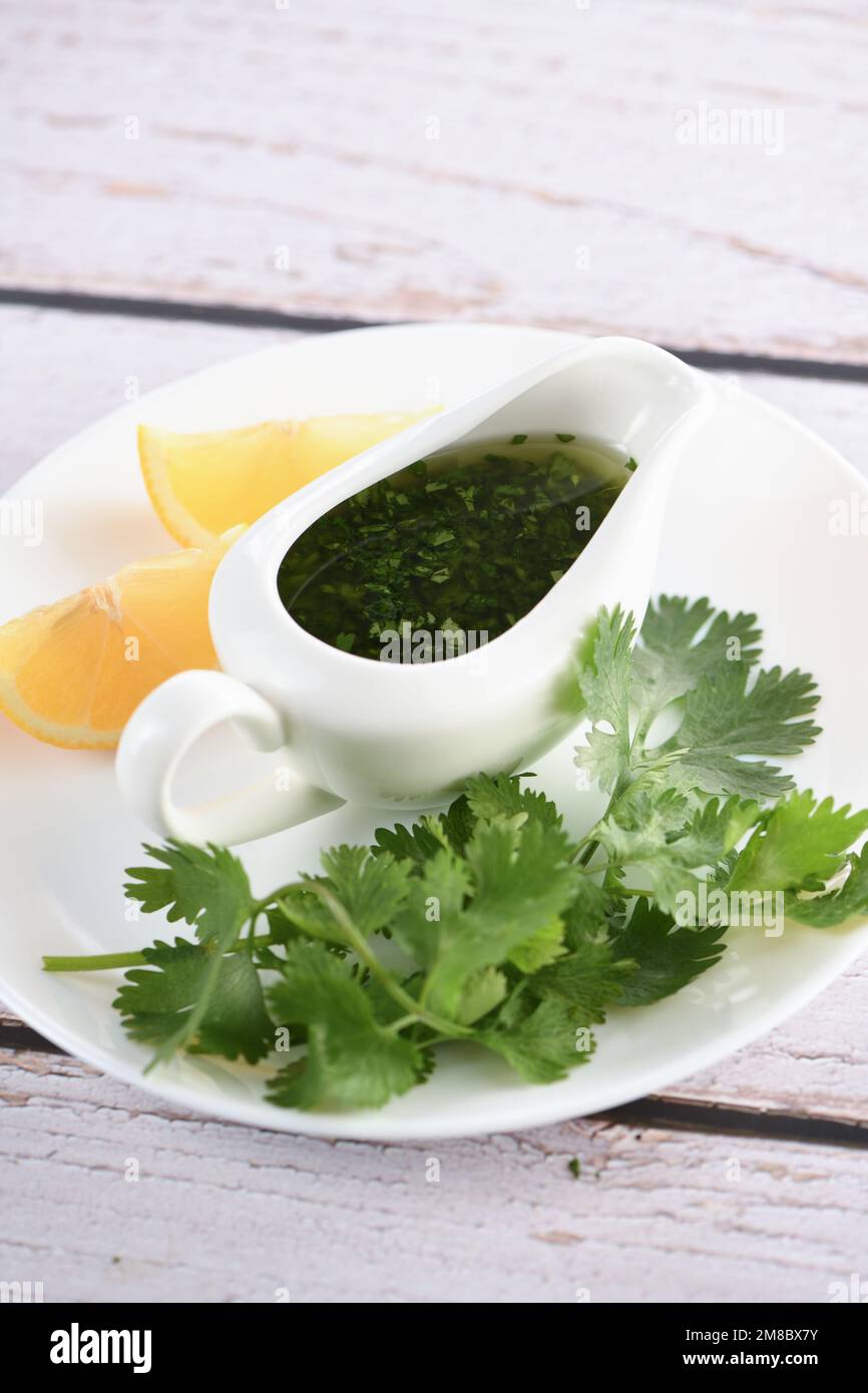 Green delicious herbal marinade of cilantro, basil, parsley, oil