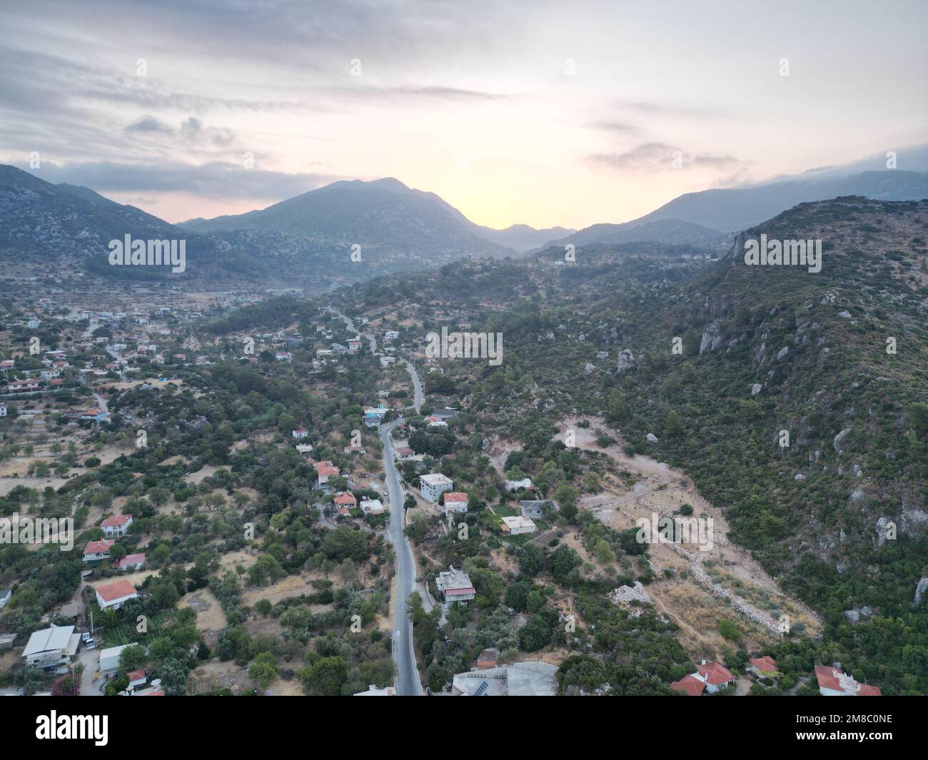 An aerial view of a small town in the mountains Stock Photo - Alamy