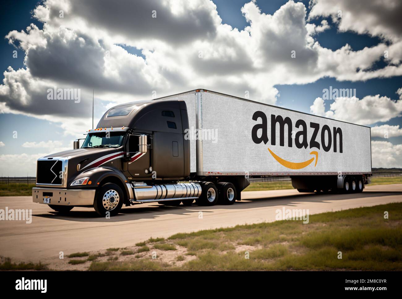 Truck with the logo of the Amazon Company Stock Photo