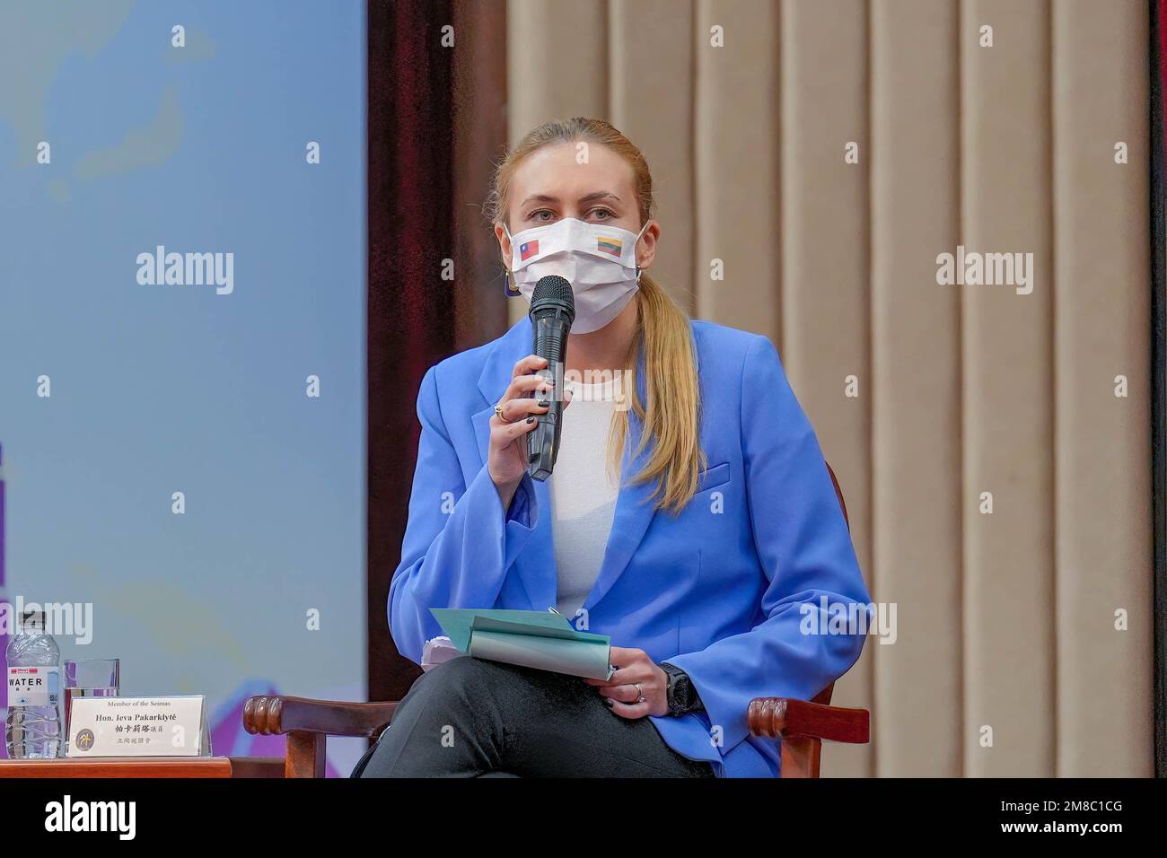 Taipei, Taiwan. 13th Jan, 2023. Ieva Pakarklyte, Member of the Seimas addressing the media at the Press Conference for the Lithuanian Delegation of Parliamentary Members on National Security and Defense Affairs in Taipei. Credit: SOPA Images Limited/Alamy Live News Stock Photo
