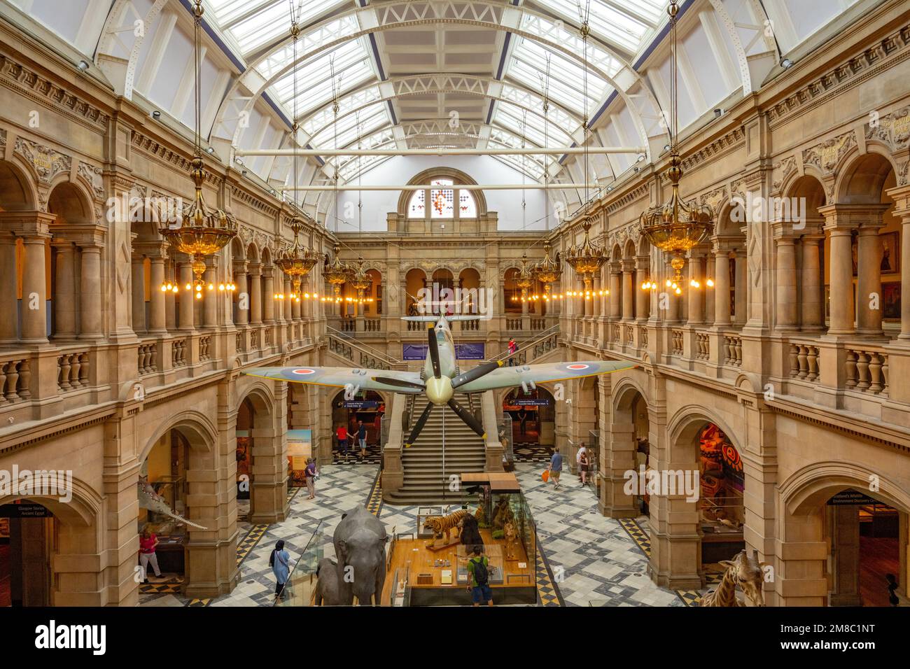 The spitfire hanging in the atrium of the Kelvingrove art gallery
