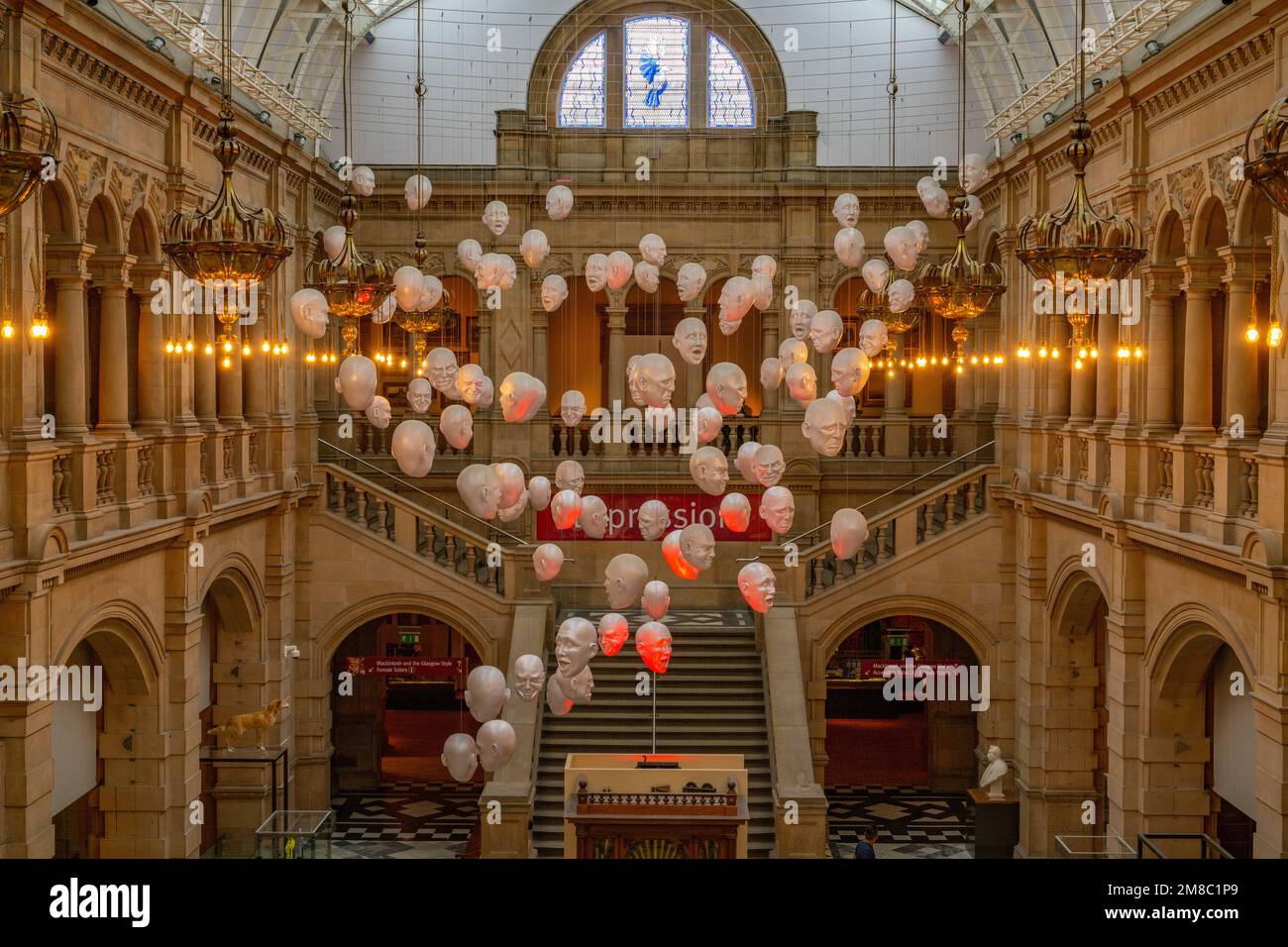 Installation called hanging heads in the Kelvingrove art gallery Glasgow Stock Photo
