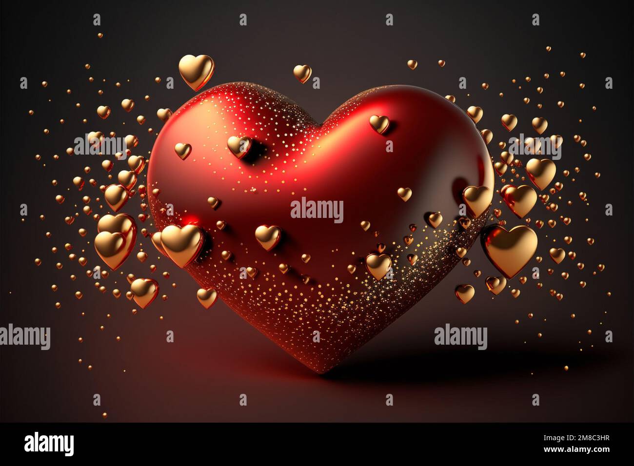 Red and gold Hearts. Valentines Day Background Stock Photo