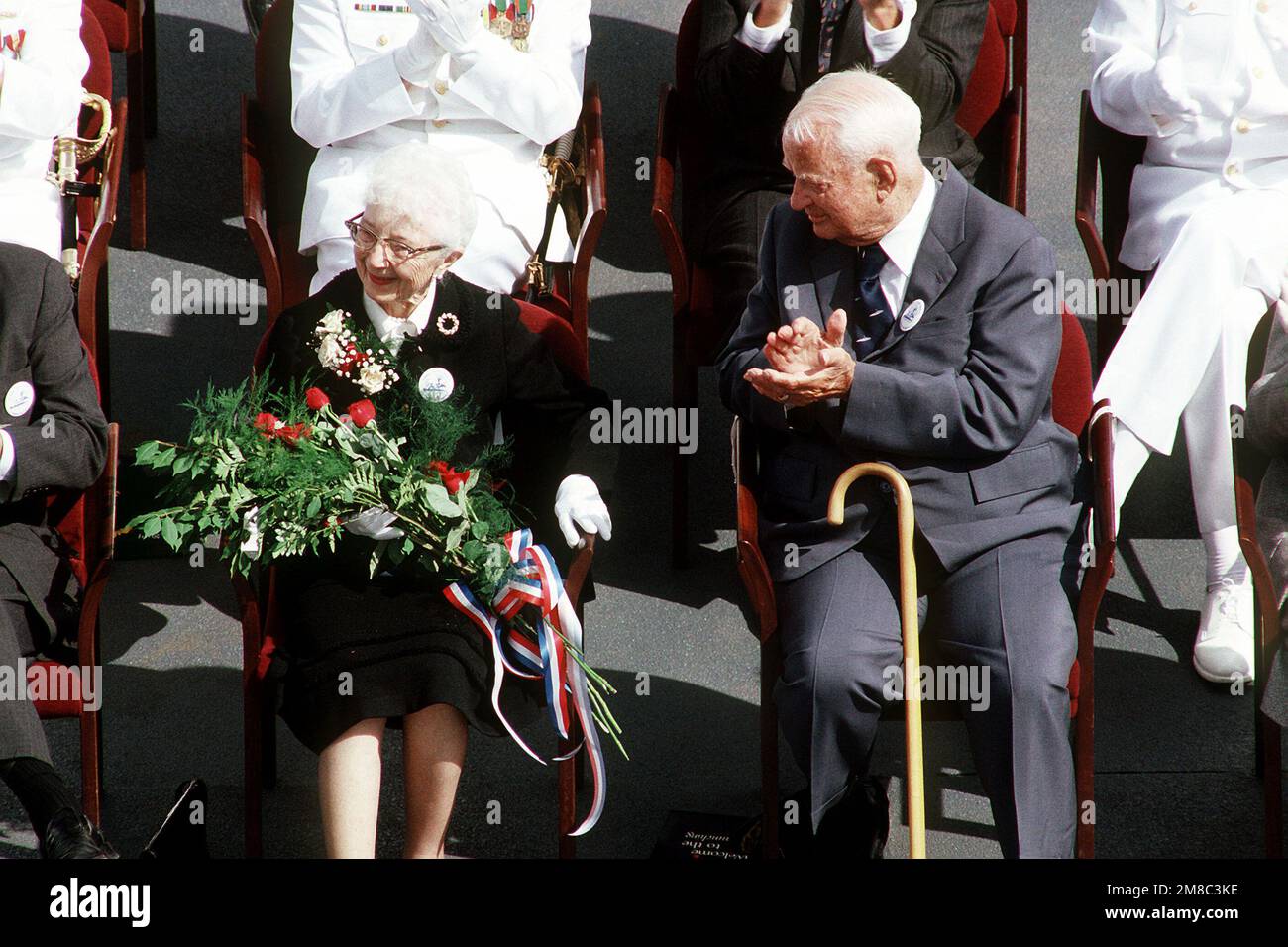 Roberta Burke, wife of retired Admiral Arleigh Burke and ship's sponsor ...