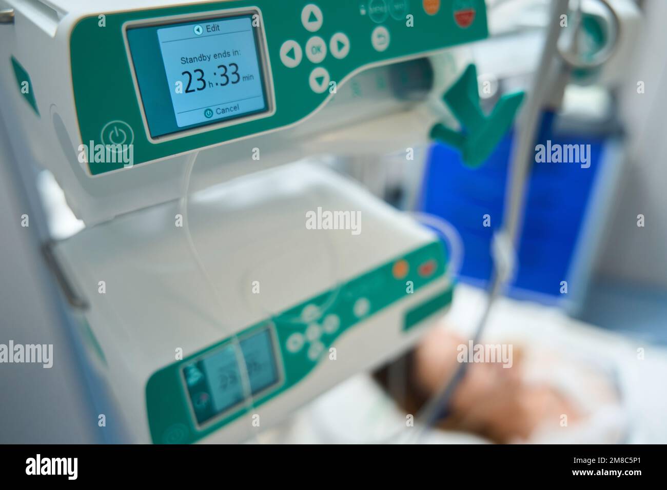 Close up photo of medical device in intensive care ward Stock Photo