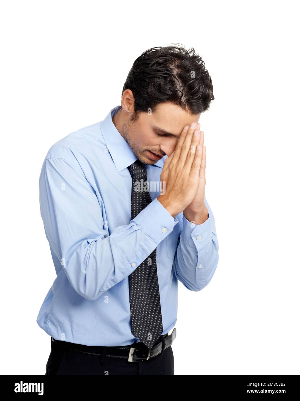 Corporate Businessman Praying Hands Or Hope On Studio Background For management-confidential-salary-increase-2024-rasia-peggie