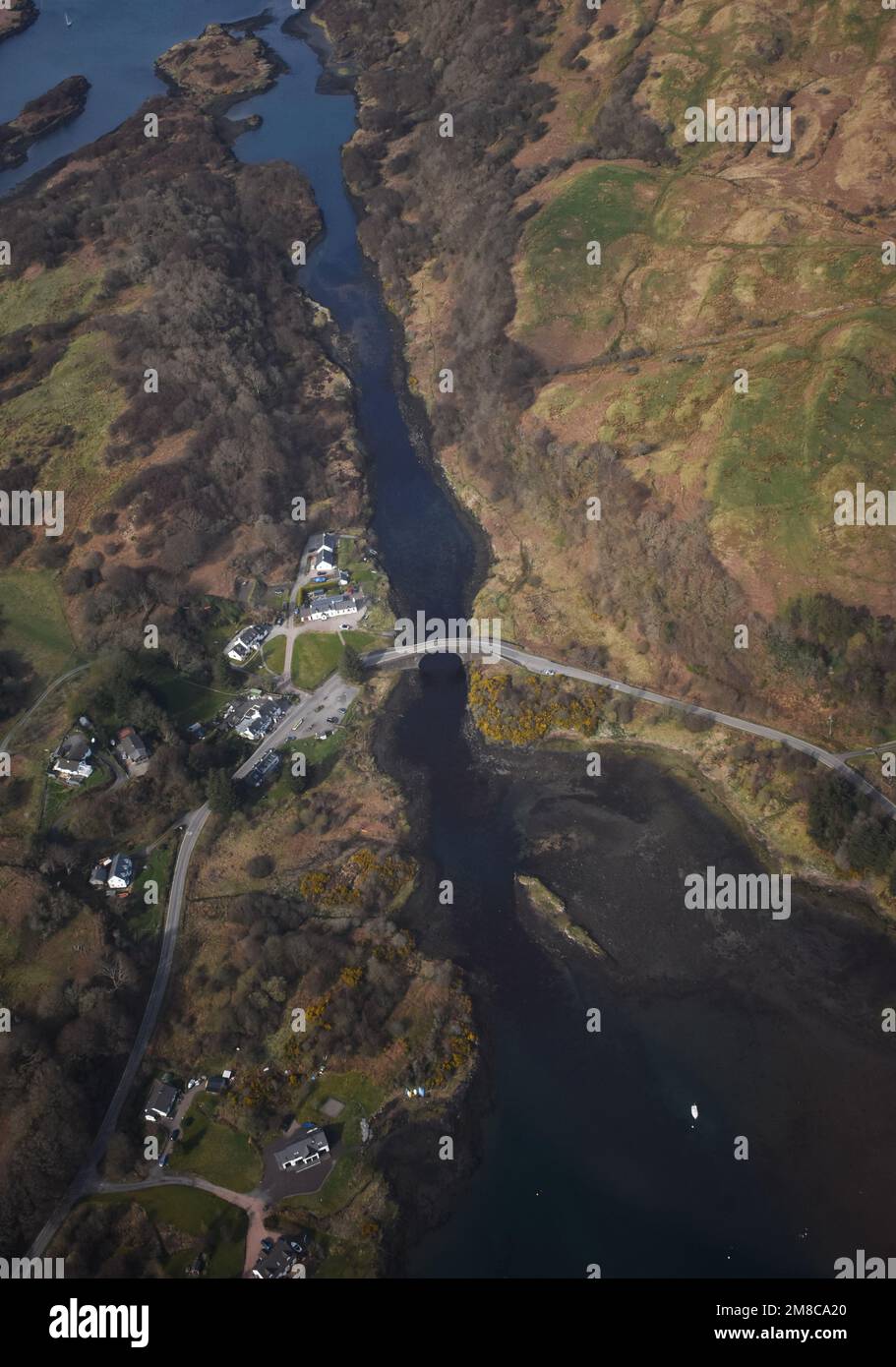The Bridge over the Atlantic, Clachan Seil, Isle of Seil, Argyll, Scotland. Shot taken from a plane Stock Photo