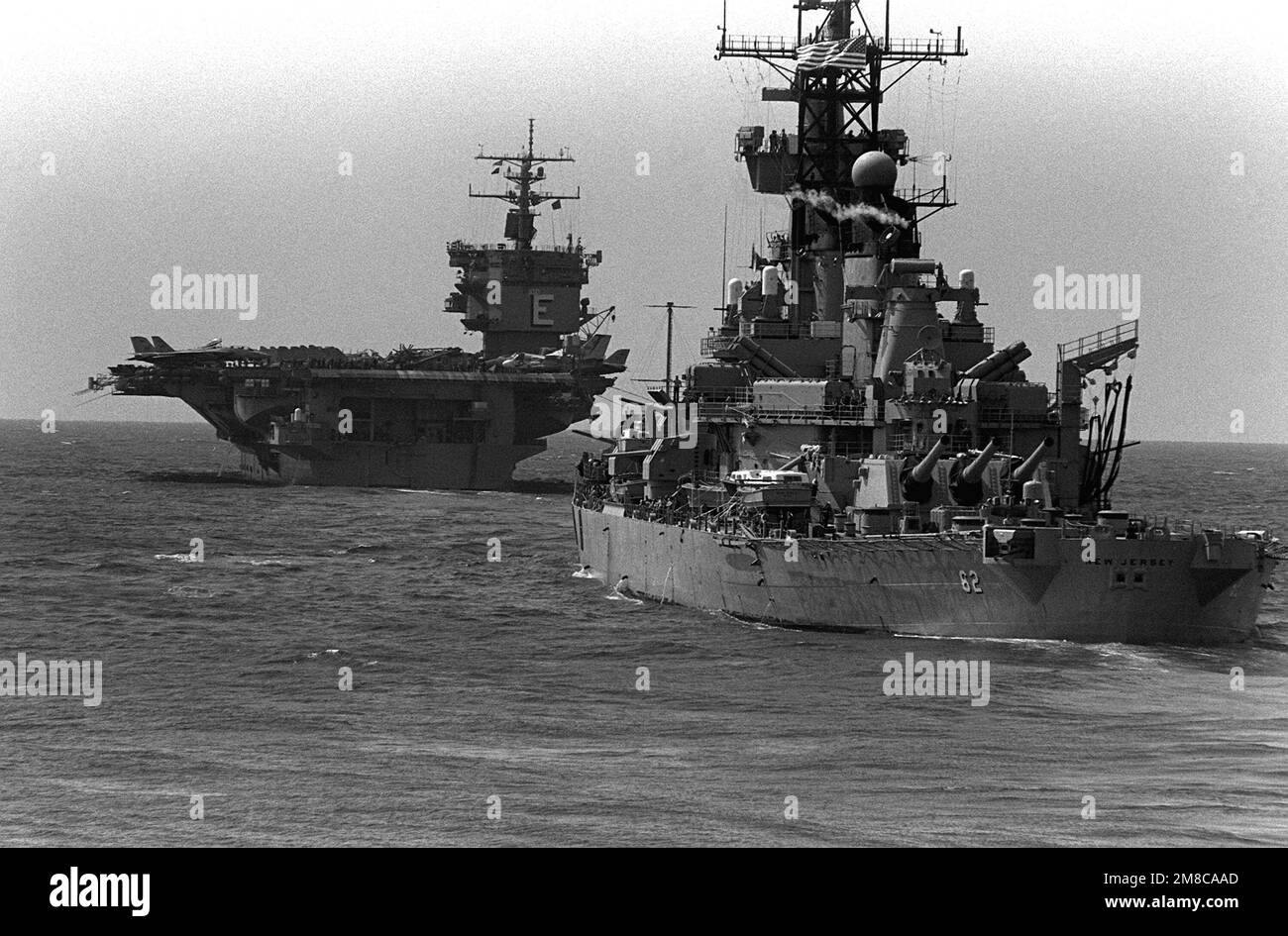 The battleship USS NEW JERSEY (BB62) follows the nuclearpowered