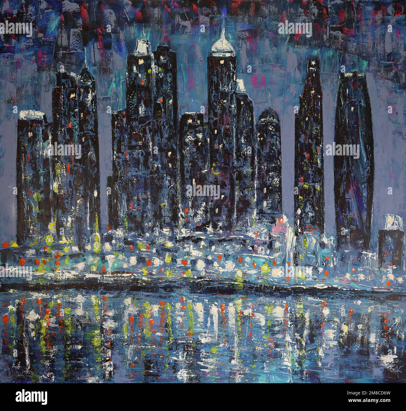 Art Painting of the Dubai United Arab Emirates Downtown Night Scene