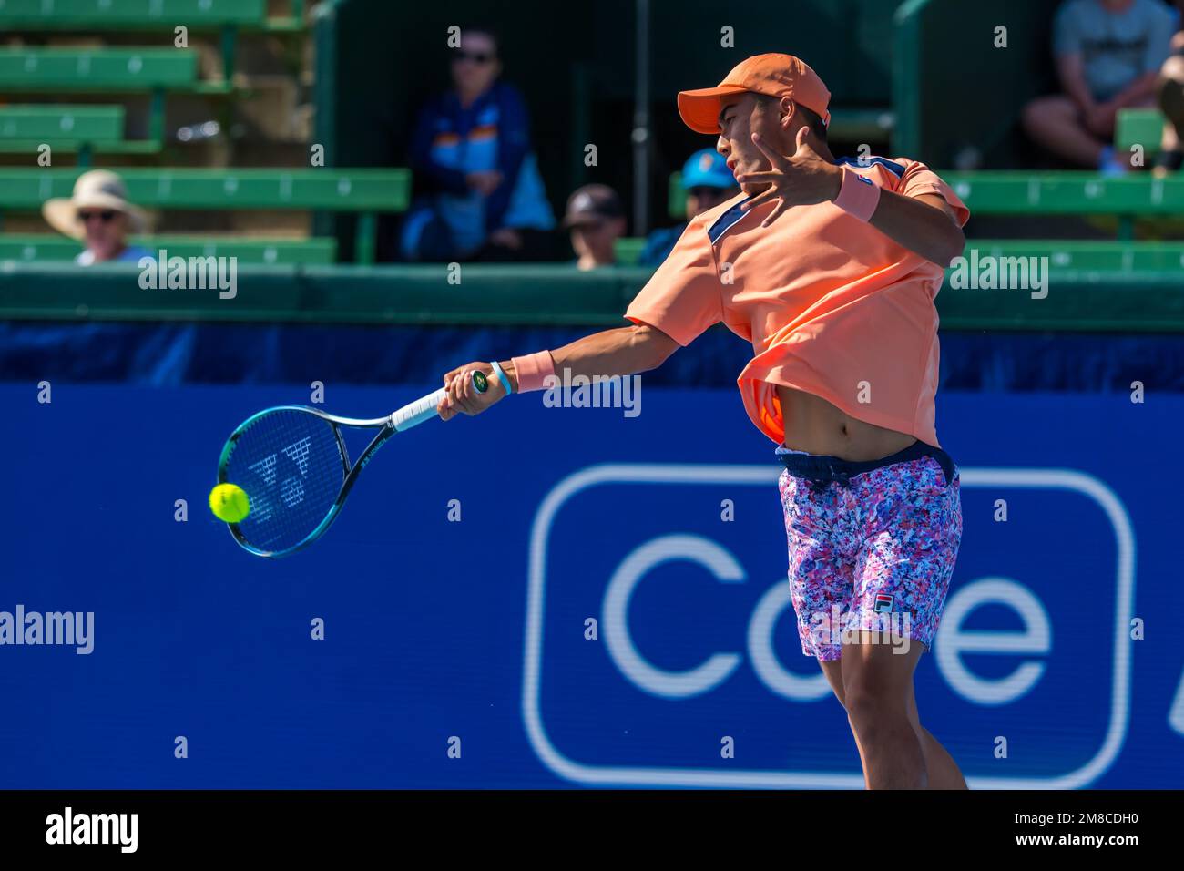 Rinky Hijikata of Australia in action during Day 1 of the Kooyong Classic  Tennis Tournament last match against Zhang Zhizhen of China at Kooyong Lawn  Tennis Club. Melbourne's summer of tennis has