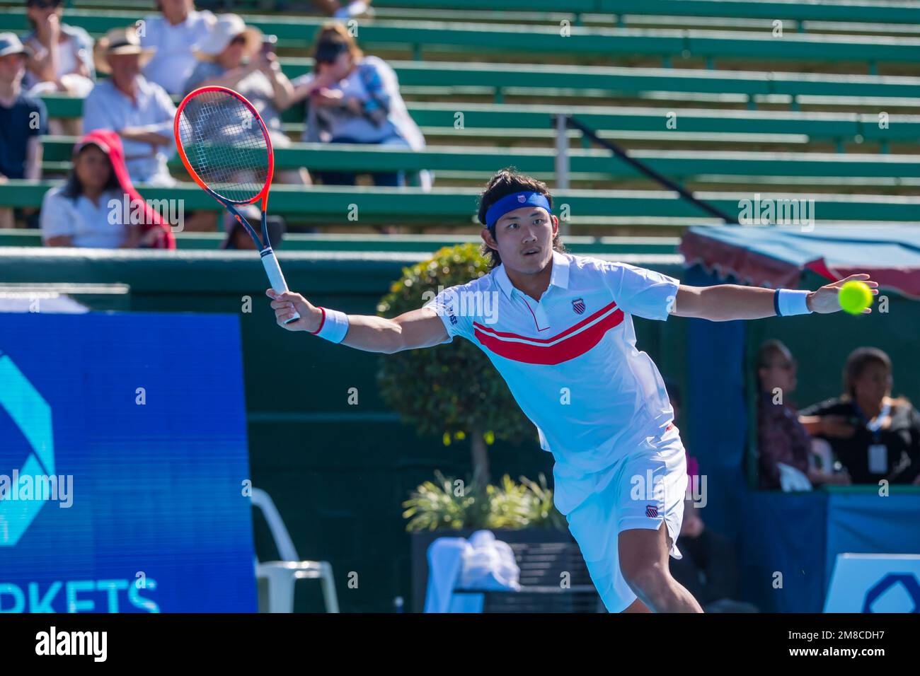 Rinky Hijikata of Australia in action during Day 1 of the Kooyong Classic  Tennis Tournament last match against Zhang Zhizhen of China at Kooyong Lawn  Tennis Club. Melbourne's summer of tennis has