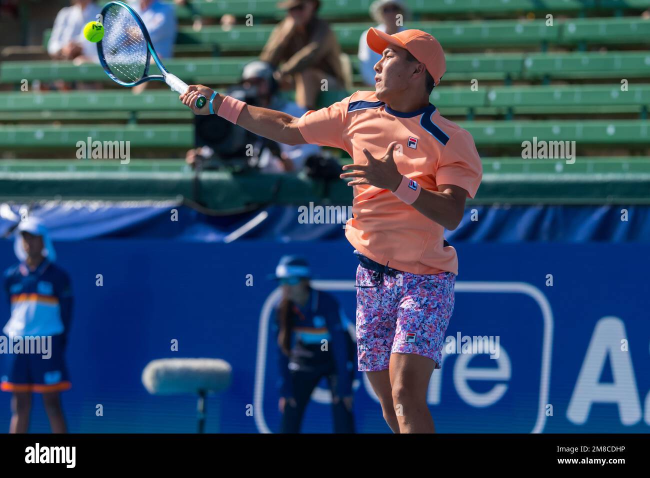 Rinky Hijikata of Australia in action during Day 1 of the Kooyong Classic  Tennis Tournament last match against Zhang Zhizhen of China at Kooyong Lawn  Tennis Club. Melbourne's summer of tennis has