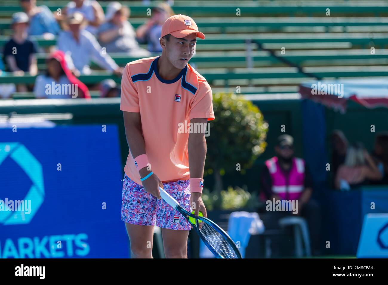 Rinky Hijikata of Australia in action during Day 1 of the Kooyong Classic  Tennis Tournament last match against Zhang Zhizhen of China at Kooyong Lawn  Tennis Club. Melbourne's summer of tennis has