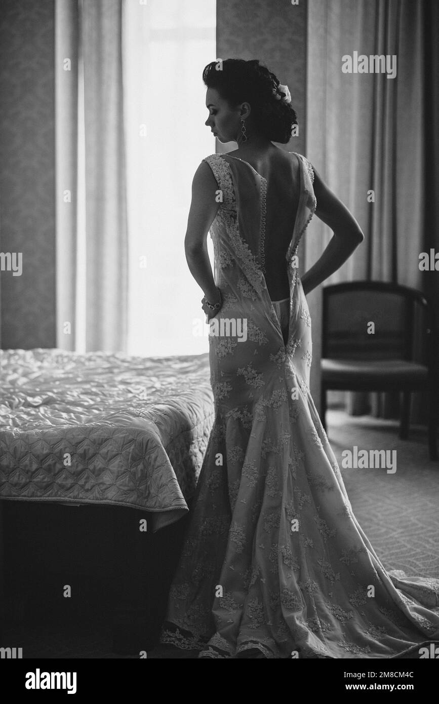 perfect white wedding dress on the wedding day Stock Photo Alamy