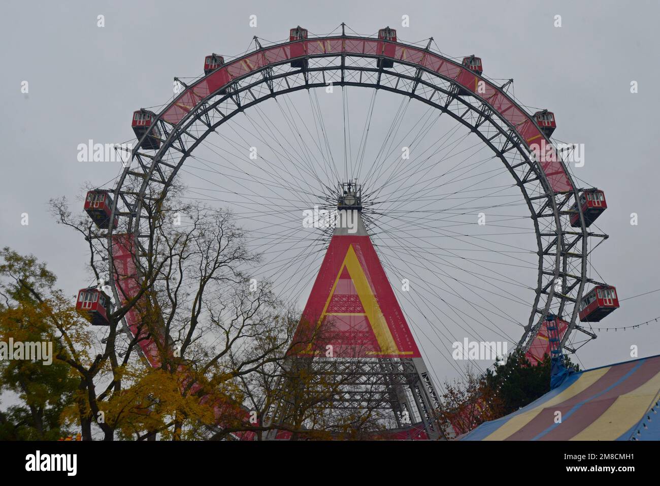 Giant Ferris Wheel, Prater Park, Vienna, Austria. Built in 1897  to celebrate Golden Jubilee of Emperor Franz Josef I. Rebuilt in 1945 after a fire Stock Photo