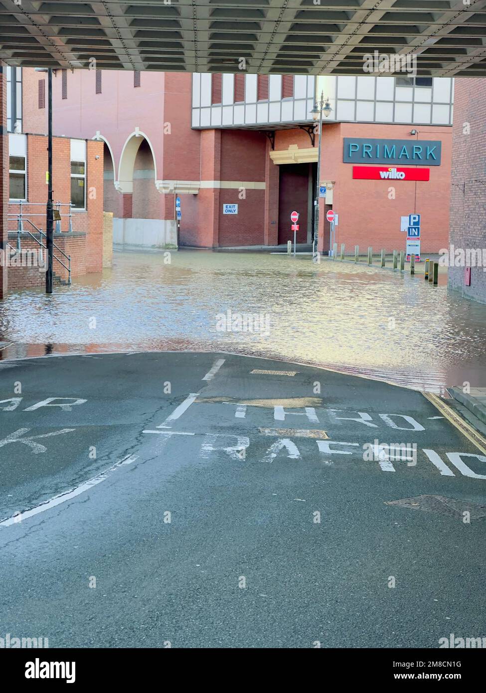 Handout photo taken with permission from the Twitter feed of @Shaunjenks of flooding in Shrewsbury. Picture date: Friday January 13, 2023. Stock Photo