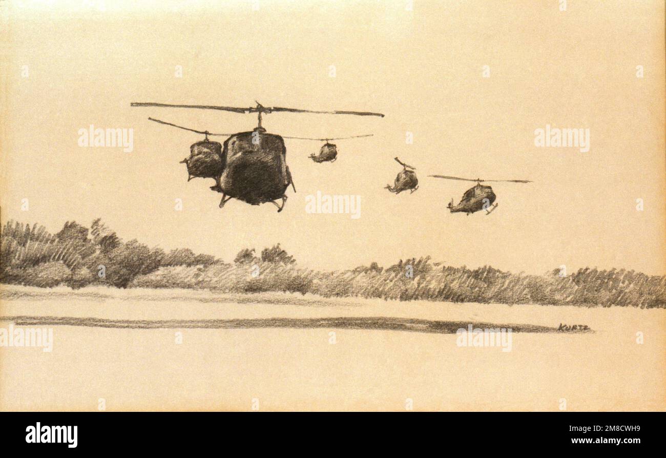 Artwork "Choppers", Vietnam, 1968. Artist John D. Kurtz. Catalog