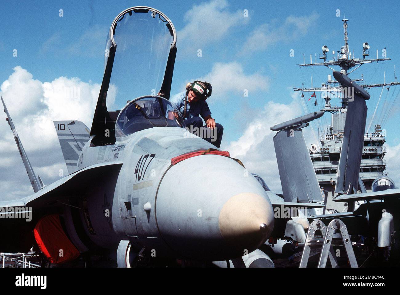 Strike Fighter Squadron 131 (VFA-131) technicians perform maintenance ...