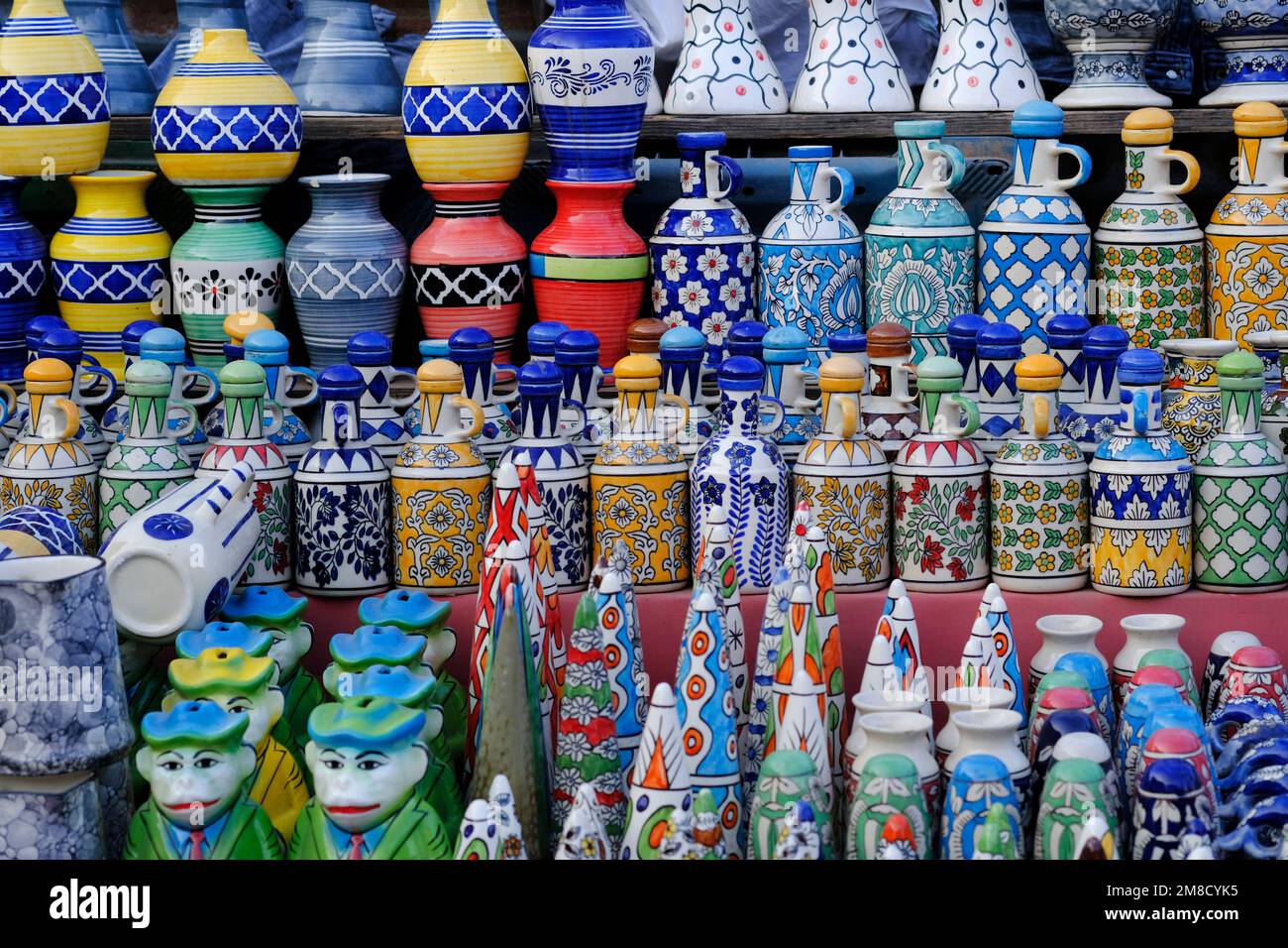 Hand made colorful ceramic pottery. Hand painted pottery. Traditional