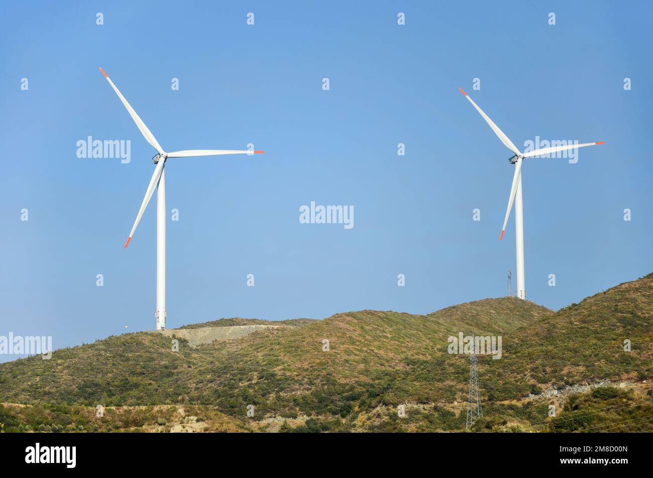 Wind Turbines On The Hills, Hatay, Turkey Stock Photo