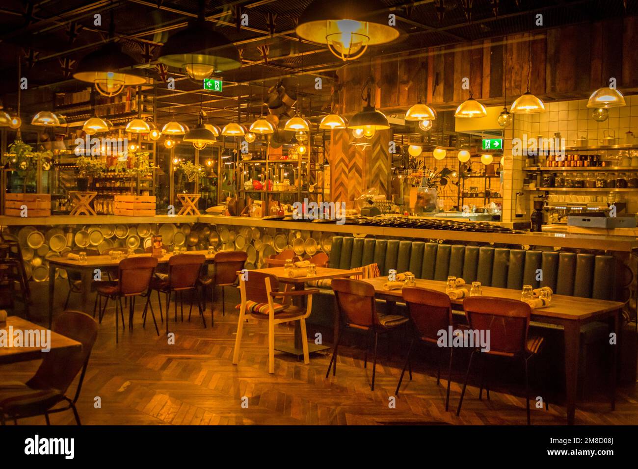 restaurant interior by night in Dubai, UAE Stock Photo