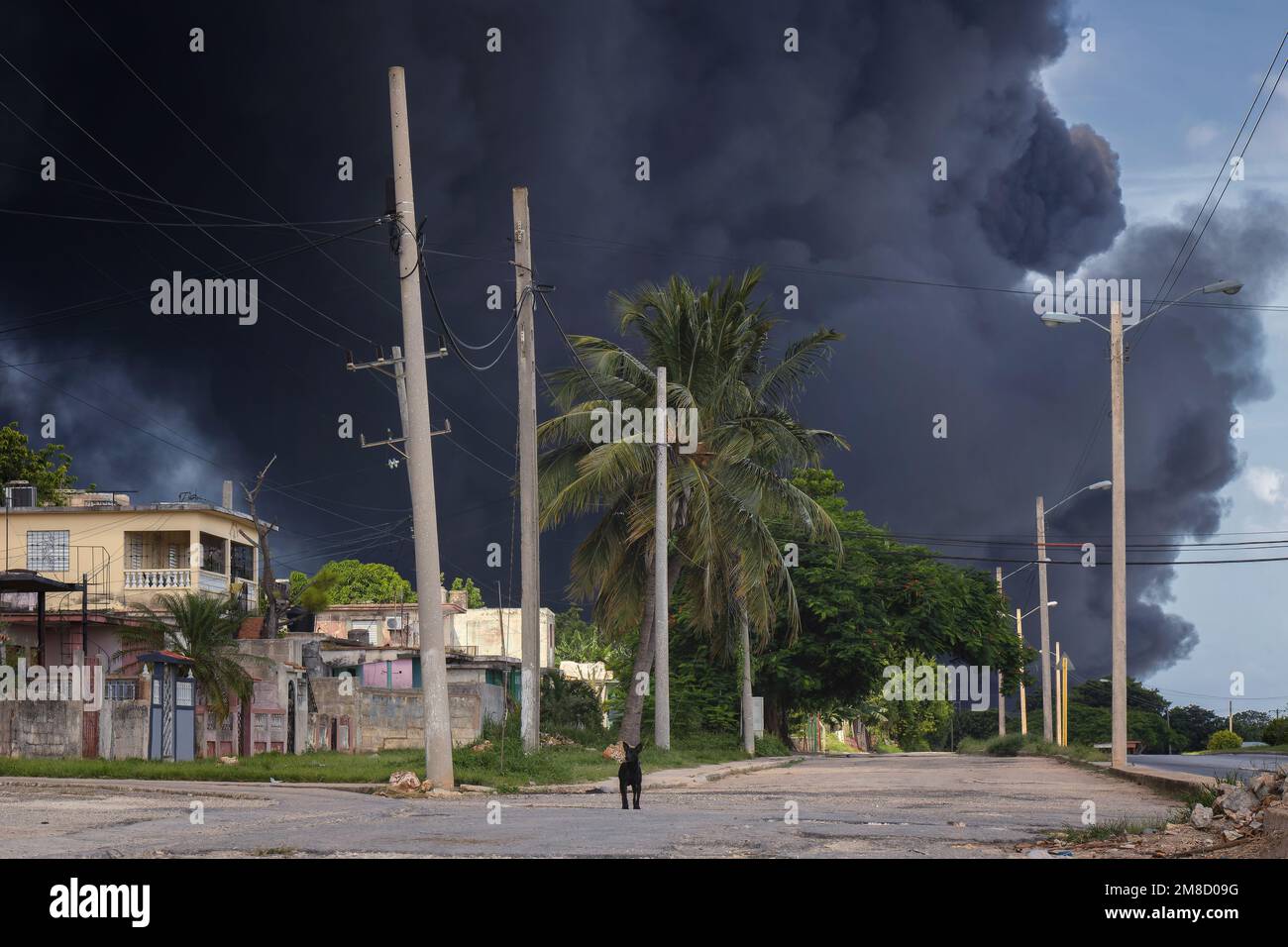 A scary huge fire of fuel tanks in the port of matanzas, cuba Stock