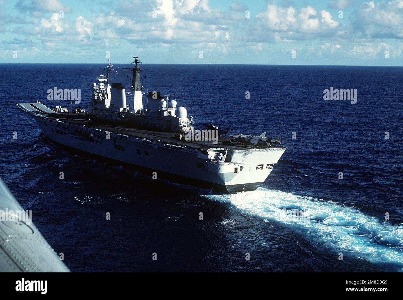 A port quarter view of the British light aircraft carrier HMS